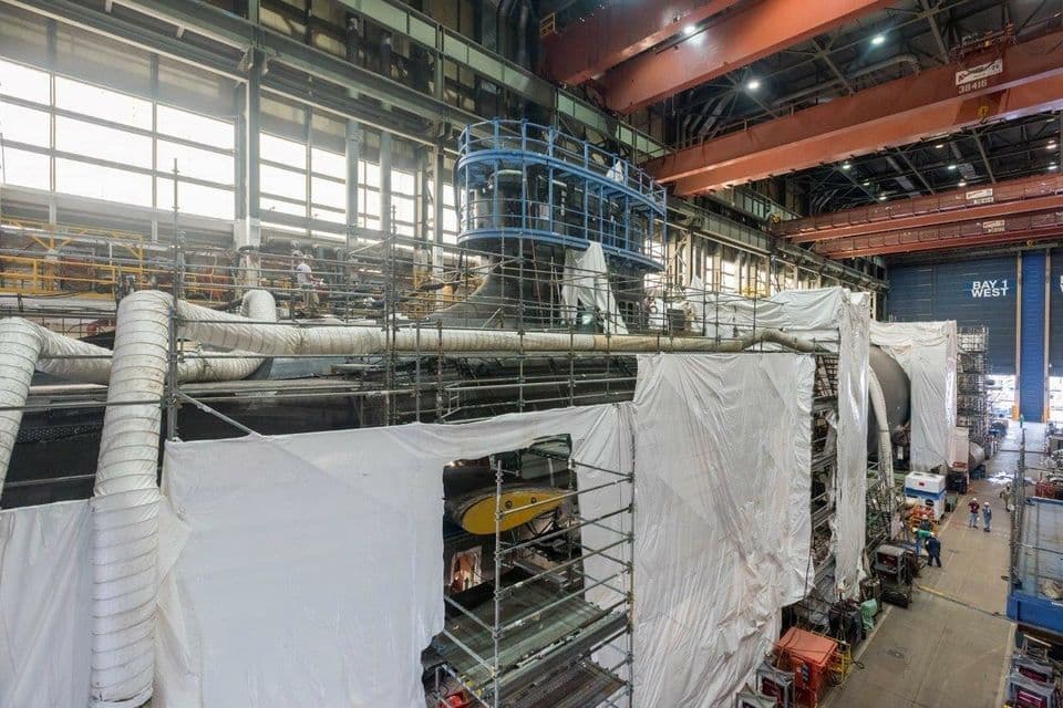 VIRGINIA-CLASS SUBMARINE INDIANA CONSTRUCTION ADVANCES WITH PRESSURE HULL COMPLETE MILESTONE